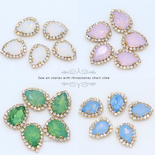 12p 18x13mm lágrima branco/verde/rosa/azul opala costurar em vidro cristal strass jóias base de ouro artesanato nupcial vestido de casamento diy 2024 - compre barato