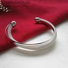 CharmHouse 925 Silver Bangles For Women Cuff Bangle & Bracelet Adjustable Wristband Pulseira Femme Wedding Jewelry Party Gifts 2024 - buy cheap