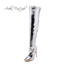 Arden Furtado winter fashion high heels 12cm stilettos zipper sexy party shoes ladies silver over the knee thigh boots women new 2024 - buy cheap