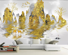 Beibehang-papel tapiz mural chino abstracto, Amanecer, montaña de tinta dorada, Fondo de tv nórdico moderno, paredes, papel tapiz 3d 2024 - compra barato