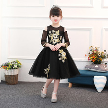 Hermosos vestidos de flores bordadas con alambre negro y dorado para niña, traje Formal hasta la rodilla para desfile de cumpleaños 2024 - compra barato