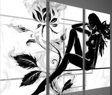 Pure Handpainted Decoration Modern Oil Painting on Canvas Pictures Black and WhiteFlower Beauty quadro 3 piece wall art set 2024 - buy cheap