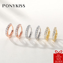 PONYKISS Trendy 100% 925 Sterling Silver Zircon Geometric Hoop Earrings For Women Party Fashion Accessory Delicate Jewelry Gift 2024 - buy cheap