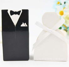 100Pcs Bridal Gift Cases Groom Tuxedo Dress Gown Ribbon Wedding Favors Candy Box Sugar Case Wedding Decoration Mariage 2024 - buy cheap