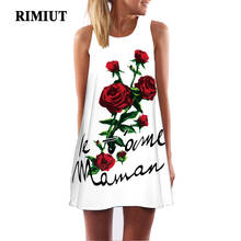 RIMIUT 3D Rose Flower Printed Women Casual Loose Sleeveless Mini Dress 2XL Plus Size Beach Dresses For Fat MM 2024 - buy cheap