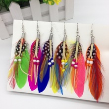 Hot Sale Bohemia Womens vintage dangle earrings Exaggeration Feather beads big drop earring jewelry 2024 - buy cheap