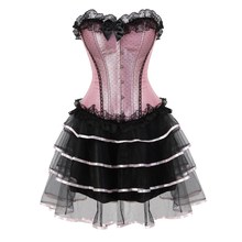 Women Gothic Satin Corset Burlesque Overbust Corset Top With Mini Skirt Party Showgirl Dance Dress Plus Size S-6XL 2024 - buy cheap