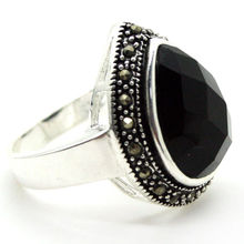 design women grade latest wholesale good 25*20mm FACETED BLACK STONE &MARCASITE 925  RING SIZE 7/8/9/10 2024 - buy cheap