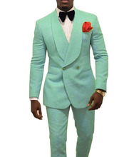 Traje de novio de doble botonadura para hombre, esmoquin para traje de boda, chal de solapa de dos piezas (+ Pantalones Blazer), color verde menta, novedad de 2020 2024 - compra barato