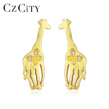CZCITY Korean Genuine 925 Sterling Silver Cute Butterfly Giraffe Animal Stud Earrings for Women Brushed Earrings Fine Jewelry 2024 - buy cheap