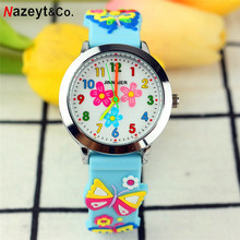 free shipping girls beautiful flower dial quartz watch 3D little kids butterfly silicone strap jelly wristwatch boys gift clock 2024 - buy cheap