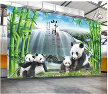 Papel tapiz fotográfico personalizado para pared, murales 3d, Panda Zhulin, cascada, Panda, Fondo de TV, papeles de pared para decoración de sala de estar 2024 - compra barato