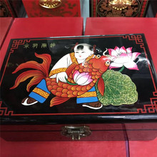 NEW Chinese handmade classic wooden lacquer &   Year after year have fish 2 layers Jewelry box 2024 - buy cheap