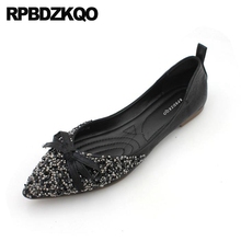 Red Cute Large Size Sparkling Wedding Silver Women Dress Shoes Flats Black Pointed Toe Rhinestone Ladies Crystal Bow Diamond 2024 - buy cheap