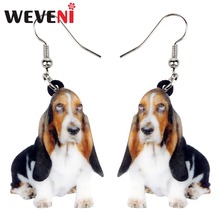 WEVENI Acrylic Cute Sitting Basset Hound Dog Earrings Dangle Drop New Trendy Animal Jewelry For Women Girls Gift Dropship Pets 2024 - buy cheap