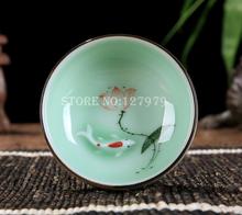 Xícara de chá de cerâmica longquan celadon, copo de chá de lótus pintado à mão de alta qualidade 4 padrões/conjunto ~ 2024 - compre barato