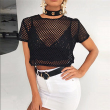 Women Spring Sexy T-shits O-neck Short-sleeve Transparent Mesh Crop Top Casual Female Tees B01TP477 2024 - buy cheap