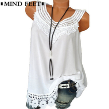 MIND FEET Plus Size New Women Lace T-shirts Slim Loose Top Summer Sleeveless Cotton O-neck Solid Woman Casual Vest Shirts S-5XL 2024 - buy cheap
