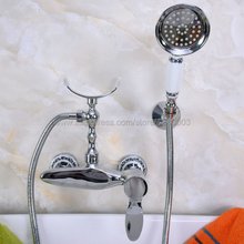 Polished Chrome Bathroom Shower Faucet Bath Faucet Mixer Tap With Hand Shower Head Set Wall Mounted Kna261 2024 - buy cheap