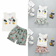 Conjunto de ropa para niños y niñas de 3 a 3 años, playera de gatito, Tops y pantalones con flores, 2 uds. 2024 - compra barato