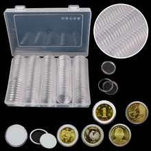 Caja de almacenamiento de cápsulas con soporte para monedas de 30mm, dos anillos de almohadilla blanca para vitrinas de 25mm y 27mm, organizador de regalos coleccionables 2024 - compra barato