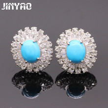 JINYAO Luxury Jewelry White Gold Color Blue Stone&Zircon Party Round Stud Earrings Jewelry For Women High Quality Gift E07-3 2024 - buy cheap