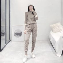 Amolapha Women Zipper Jacket + Pants Knitted Tracksuits 2pcs Sets Knitting Sweaters Tops+ Trousers Clothing Set 2024 - buy cheap