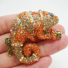 Vintage Chameleon Animal Brooch Pin Multi-color Rhinestone Crystal Gold Tone 2024 - buy cheap