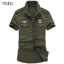 Manli camisa masculina estilo militar do exército, camisa de manga curta 100% algodão tamanhos grandes 2024 - compre barato