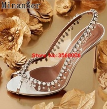 Casamento festa de cristal embelezado saltos de noiva peep toe shinny strass deslizamento-em vestido de salto alto sapatos de pvc claro bombas femininas 2024 - compre barato