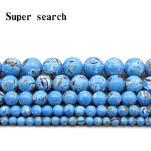 Contas redondas de pedra turquesa, concha azul natural 4-12mm, contas soltas, atacado para fazer jóias, acessórios diy 2024 - compre barato