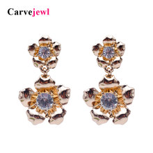 Carvejewl-pendientes colgantes de doble flor para mujer, joyería, regalo para niña, nuevo pendiente de diamantes de imitación a la moda 2024 - compra barato