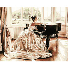 Pintura por números DIY, 40x50, 60x75cm, chica delante del piano, figura, lienzo, decoración de boda, imagen artística, regalo 2024 - compra barato