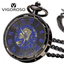New Steampunk Transparent Skeleton Hand Wind Mechanical FOB Pocket Watch Analog Open Face Hand Wind Pendant Chain With Gifts Box 2024 - buy cheap