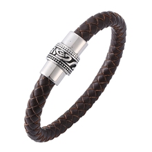 Mens Trendy Bracelet Jewelry Brown Woven Leather Male Bracelet Vintage S.Steel Magnetic Buckle Casual Leather Wristband SP0157 2024 - buy cheap