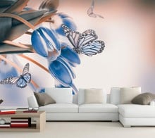 Tulips Butterflies Light Blue Flowers wallpaper,restaurant living room tv sofa wall bedroom wall mural wallpaper papel de parede 2024 - buy cheap