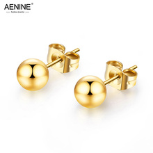 AENINE OL Style Rose Gold Color Stainless Steel Stud Earrings Sweet Cute Round Beads Earring Jewelry For Women Girl AE18115 2024 - buy cheap