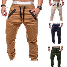 Мужские повседневные брюки с карманами на молнии, однотонные тренировочные брюки для бега размера плюс, MY108, новый дизайн 2024 - купить недорого