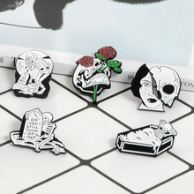 Skeleton Pins Tombstone Coffin Rose Women Human face Skull Dead Lovers Brooches Enamel pin Punk Badges for friends lovers Gift 2024 - buy cheap