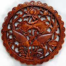 Shipping free CHINESE HAND CARVED FLOWER FISH STATUE CAMPHOR WOOD PLATE WALL SCULPTURE Wood carving handicraft home wall decorat 2024 - buy cheap