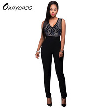 OKAYOASIS Simple Style Women V Neck Rompers Sexy Bodycon Women Bodysuits Skinny Jumpsuits 2024 - buy cheap