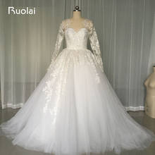 Real Custom Made Scoop Long Sleeves Appliques Crystal Ball Gown Sexy Wedding Dresses Dubai Arabic Bridal Gown for Wedding FW69 2024 - buy cheap