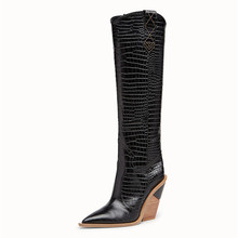 Botas de talla grande para mujer, botines hasta la rodilla con tacones altos, de microfibra y cuero, de alta calidad, de talla grande 34-44 2024 - compra barato