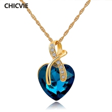 CHICVIE Steam Punk Austrian Crystal Heart Nenecklaces & Pendants For Women Gold Statement Ethnic Blue Jewelry Necklace SNE140228 2024 - buy cheap