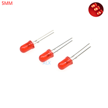 100 PCS F5 5 MM RED RODADA LED 5 MM Diodo Emissor de Luz Vermelho de Abertura de cama Vermelho DIODO EMISSOR de LUZ DIP 2PIN 2024 - compre barato