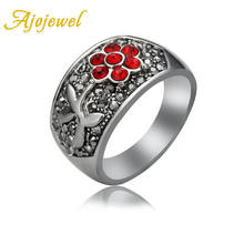 Ajojewel Vintage Marcasite Rings For Women Red CZ Flower Lady Ring Band Wholesale Drop Shipping 2024 - buy cheap