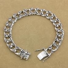 925 Sterling Silver Handmade Skulls Chain Mens Biker Rock Punk Bracelet 9N020 2024 - buy cheap
