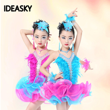 child kid children professional latin dance dress for girls Modern Waltz tango Cha Cha kids ballroom competition dresses feather 2024 - buy cheap