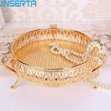 JINSERTA Metal Storage Tray Jewelry Display Plate Gold Dessert Fruit Nuts Cake Tray for Home Party Wedding Table Decoration 2024 - buy cheap