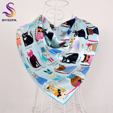 BYSIFA Twill Scarves New Light Blue 100% Silk Women Scarf Cape Spring Autumn Brand Cartoon Cat Large Square Scarves Head Scarf 2024 - buy cheap